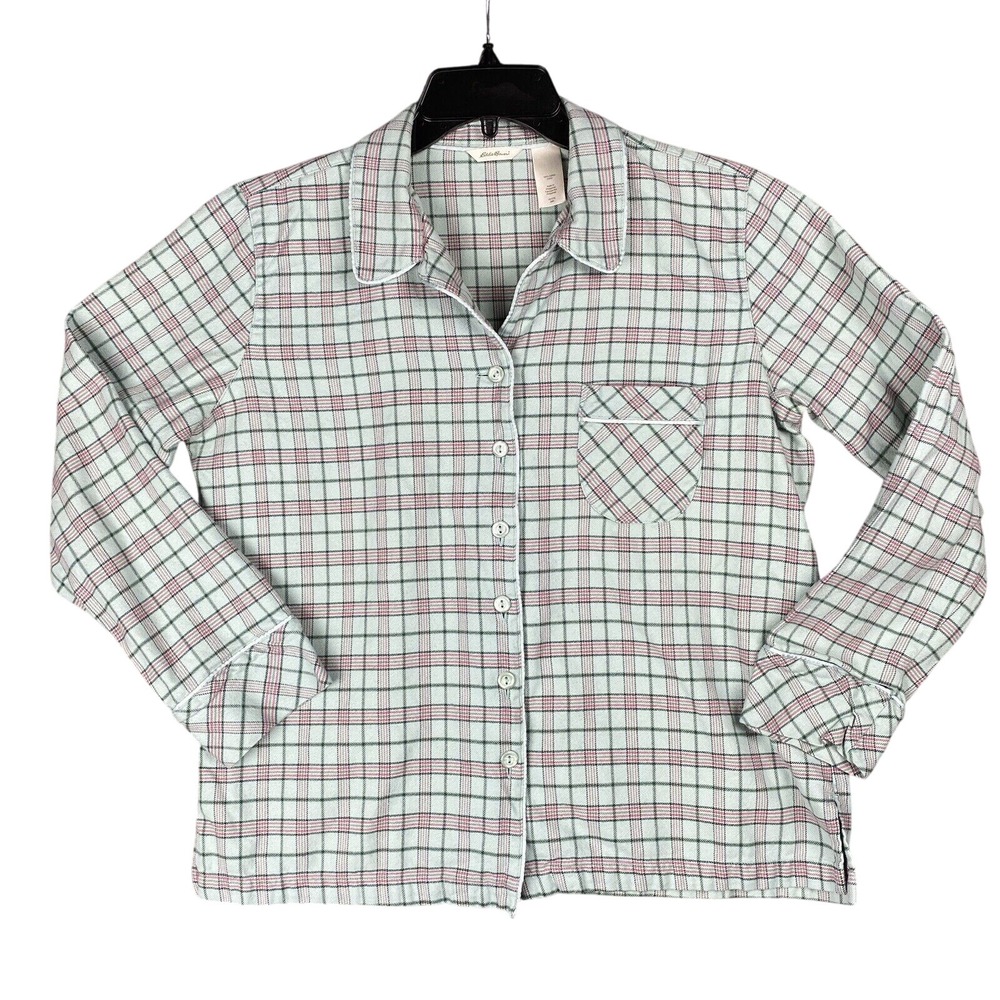 Eddie Bauer Pajama Top Womens M Petite Flannel Plaid‎ Shirt Button-Up Pjs Lounge